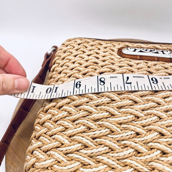 Brighton Crossbody Purse Womens M Tan Straw Leather Woven Messenger Boho - Picture 9 of 13